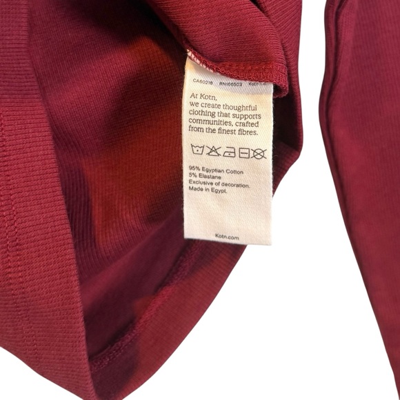 Kotn Size XS Red Ribbed Egyptian Cotton Blend Fitted Long Sleeve Tee - Picture 5 of 7
